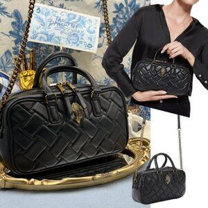 🆕 KURT GEIGER LONDON 🧿 NWOT Small Kensington Duffle Bag, Black Quilted Leather